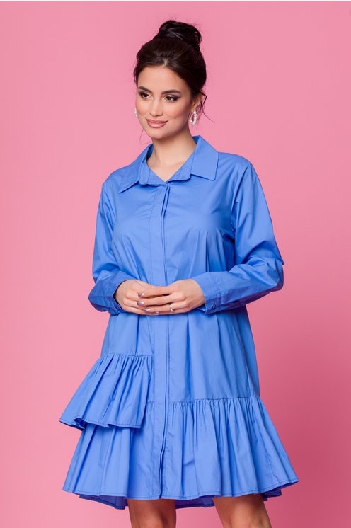 Rochie Carolina albastra cu volanase